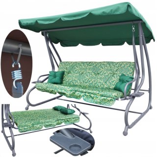 Duża huśtawka rozkładana leżanka ogrodowa 2w1 4os. [8011.PAT.ZIE]