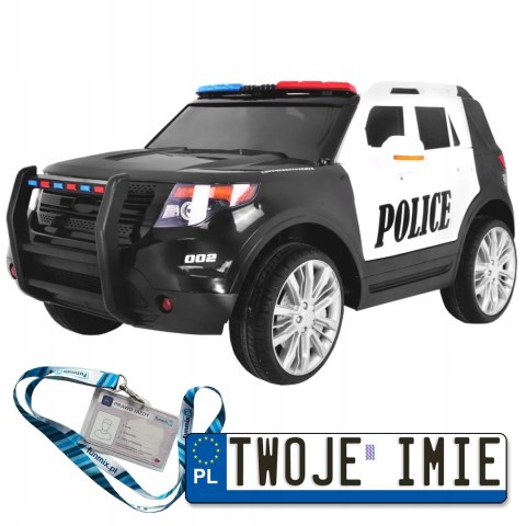 Radiowóz SUV Policja na akumulator z Pilotem dla dzieci z Syrenami Światła Megafon Wolny Start EVA