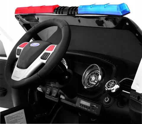 Radiowóz SUV Policja na akumulator z Pilotem dla dzieci z Syrenami Światła Megafon Wolny Start EVA