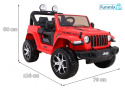 [JWR555] Jeep Wrangler Rubicon [4X45W, 14Ah] koła EVA, pokrowiec, pilot, LED, MP3, BT - czerwony