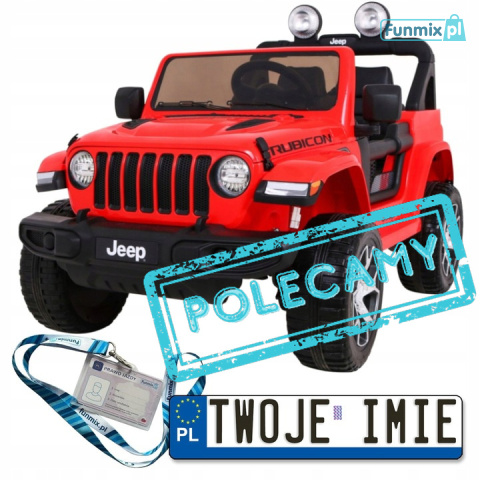 [JWR555] Jeep Wrangler Rubicon [4X45W, 14Ah] koła EVA, pokrowiec, pilot, LED, MP3, BT - czerwony