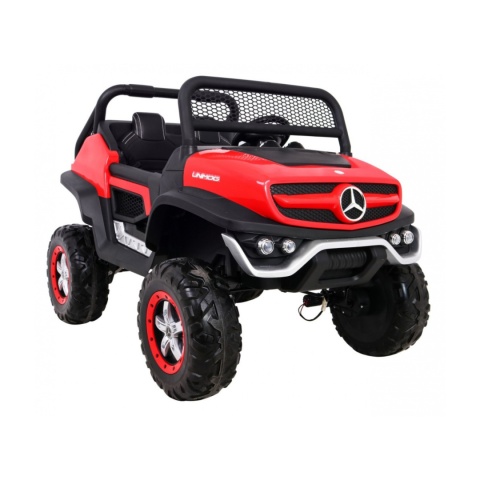 Mercedes Benz Unimog 4x4 terenowy Pojazd na akumulator pilot bagażnik wolny start MP3 LED