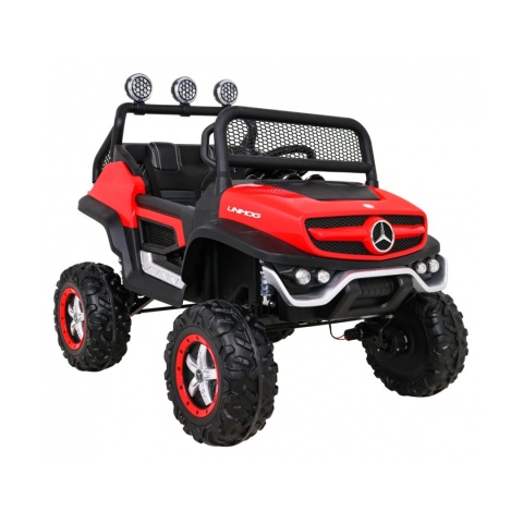 Mercedes Benz Unimog 4x4 terenowy Pojazd na akumulator pilot bagażnik wolny start MP3 LED