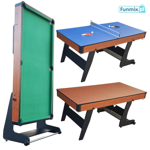 Stół do gier 3W1 Bilard Ping Pong 184x97,5cm solidny składany + akcesoria