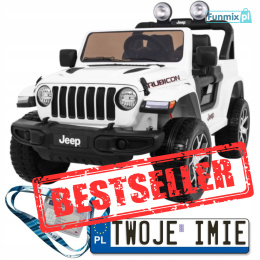 [JWR555] Jeep Wrangler Rubicon [4X45W, 14Ah] koła EVA, pokrowiec, pilot, LED, MP3, BT - biały