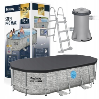 Basen stelażowy ogrodowy 427x250x100cm drabinka pompa pokrywa - Bestway [56714]