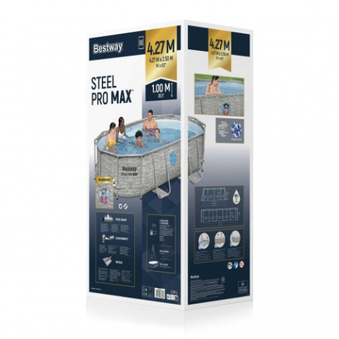 [56714] Basen stelażowy ogrodowy 427x250x100cm drabinka pompa pokrywa - Bestway