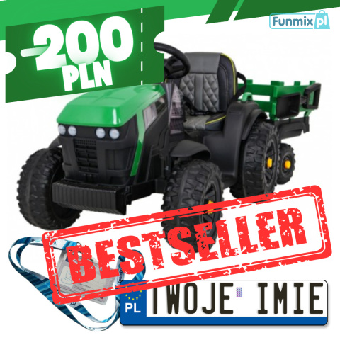 Pojazd traktor titanium z przyczepą dla dzieci 2X45W ekoskóra EVA MP3 AUX