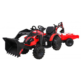 [SX2068] Wielki traktor 720-T z przyczepką i łyżką [2X200W, 10Ah-24V] pilot, pokrowiec, LED, MP3, ekoskóra - czerwony