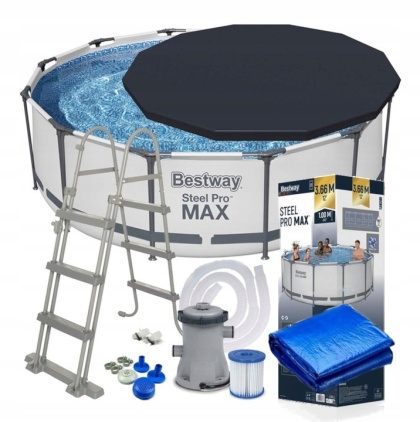 ZESTAW Basen stelażowy 366x100cm zestaw pompa drabinka pokrywa, mata - Bestway [56418+58037+58002]