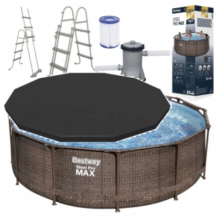 ZESTAW - Basen stelażowy rattan 366x100cm pokrywa - Bestway [56709+58037]