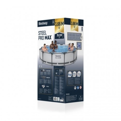 [56416] Basen Stelażowy Steel Pro MAX 366x76 Okrągły 12FT 3w1 Pompa Filtr - Bestway