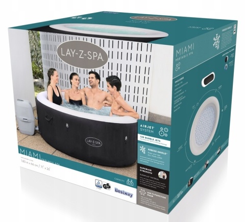 [60001] Basen Spa miami dla 4 osób 180cm x 66cm 2050w 669l 177gal - Bestway