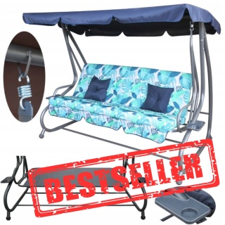 Duża huśtawka rozkładana leżanka ogrodowa 2W1 300 kg daszek leżak [8011.MONSTERA]