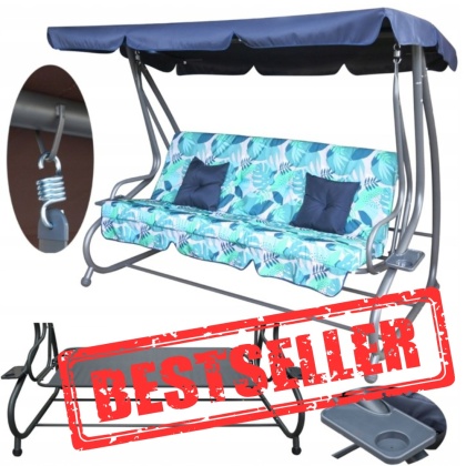 Duża huśtawka rozkładana leżanka ogrodowa 2W1 300 kg daszek leżak [8011.MONSTERA]