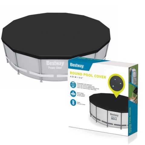 Plandeka Pokrywa Ochronna na Basen PVC Ø 396cm Czarna Okrągła - Bestway [58292]