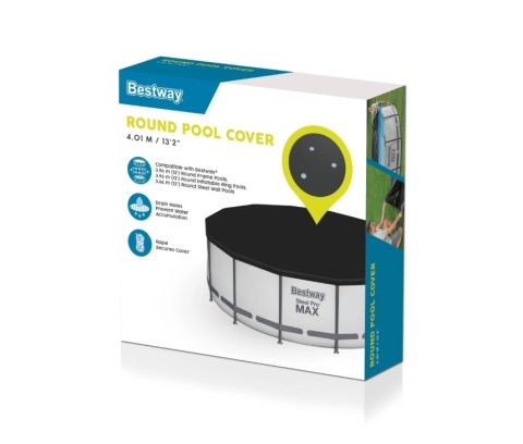 Plandeka Pokrywa Ochronna na Basen PVC Ø 396cm Czarna Okrągła - Bestway [58292]