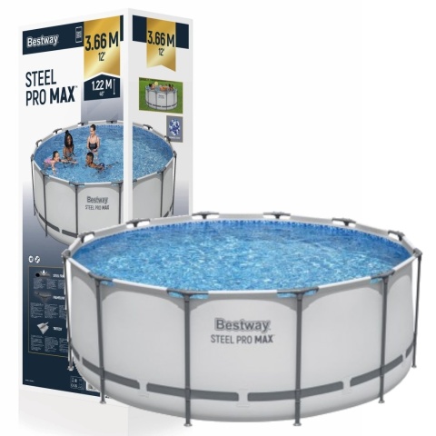 [56420] Basen stelażowy Steel Pro MAX 366x122 12FT 5w1 Drabinka, Pokrywa, Pompa Filtr - Bestway