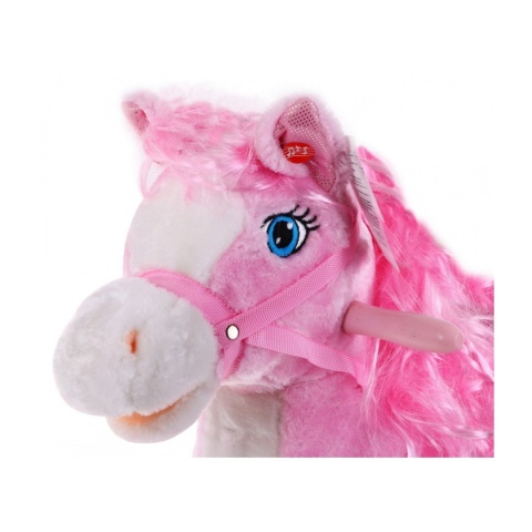 KOŃ NA BIEGUNACH RÓŻOWY Z LOKAMI INTERAKTYWNY 74CM