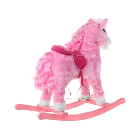 KOŃ NA BIEGUNACH RÓŻOWY Z LOKAMI INTERAKTYWNY 74CM