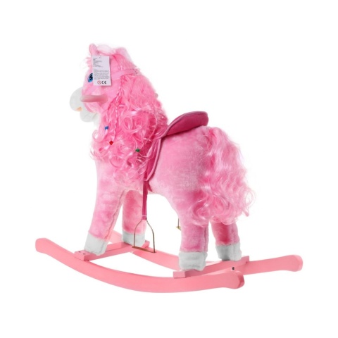 KOŃ NA BIEGUNACH RÓŻOWY Z LOKAMI INTERAKTYWNY 74CM