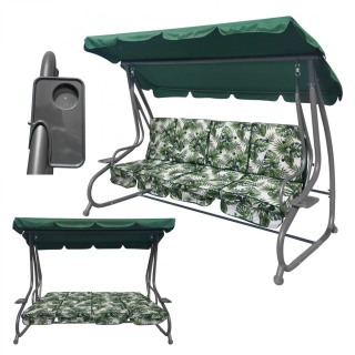 Huśtawka rodzinna 2w1 bujana rozkładana ławka 4-osobowa [8078 LIŚCIE]