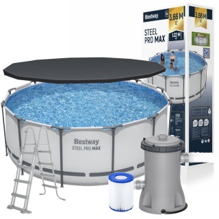 Basen ogrodowy stelażowy 366x122 cm z pompa drabinka pokrywa - Bestway [56420]