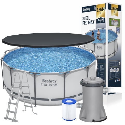 Basen ogrodowy stelażowy 366x122 cm z pompa drabinka pokrywa - Bestway [56420]