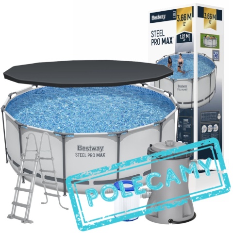 Basen ogrodowy stelażowy 366x122 cm z pompa drabinka pokrywa - Bestway [56420]