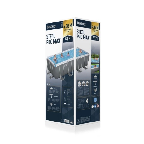 Basen stelażowy szary 6w1 Power Steel 16x8FT 488x244x122 cm - Bestway [56670]