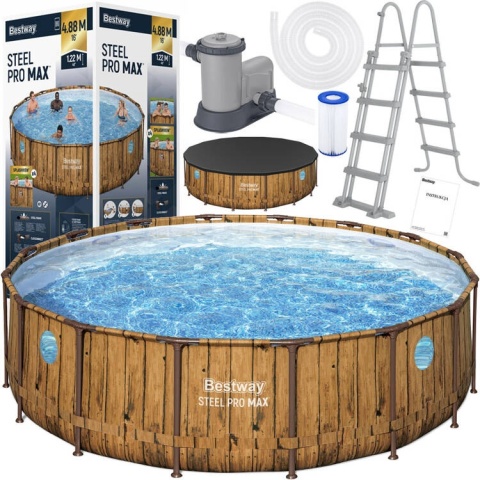 Basen stelażowy wzór deska 488x122cm pompa drabinka pokrywa - Bestway [56725 ]