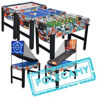 Stół do gier 6w1 piłkarzyki, cymbergaj, ping pong, koszykówka, strzelnica, bilard [M48750N(6)]