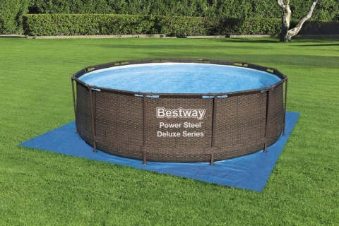 ZESTAW - Basen stelażowy rattan 366x100cm z pokrywą - Bestway [5614X+58037]